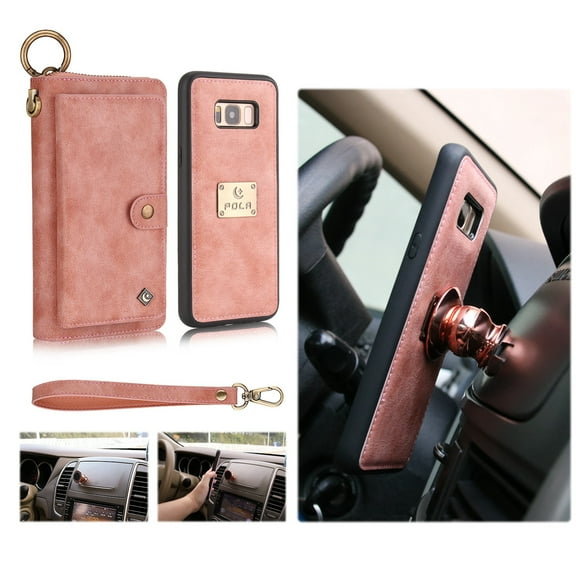 Galaxy S8 Wallet Detachable Case, Dteck [wrist band][14 Card Slots] Zipper Purse Phone Case Multi-functional Folio Flip PU Leather Removable Magnetic Back Cover For Samsung Galaxy S8,Pink
