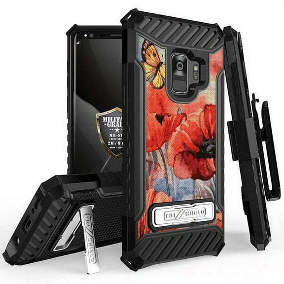Galaxy S9 Case, Trishield Durable Rugged Heavy Duty Phone Cover With Detachable Lanyard Loop Belt Clip Holster And Built in kickstand For Samsung Galaxy S9 - Printed Spring Canvas