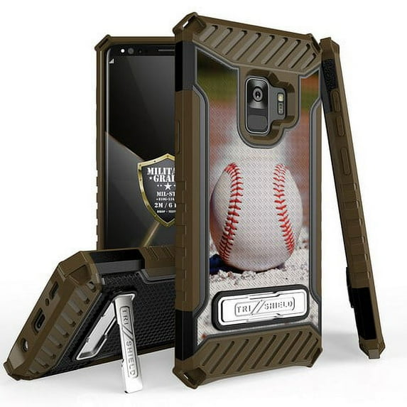 Galaxy S9 Case, Trishield Durable Shockproof High Impact Rugged Armor Phone Cover Built In Kickstand for Samsung Galaxy S9 Only Printed Baseball Line