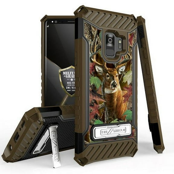 Galaxy S9 Case, Trishield Durable Shockproof High Impact Rugged Armor Phone Cover Built In Kickstand for Samsung Galaxy S9 Only Printed Deer Outdoors Hunting Camo