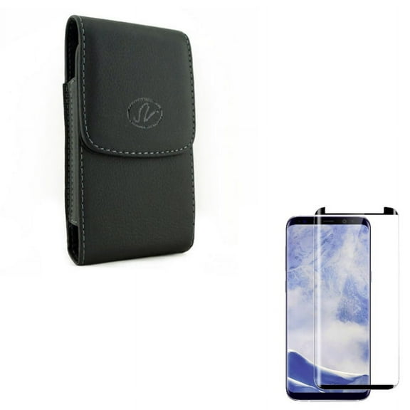 Galaxy S9 Plus Anti-Glare Screen Protector w Leather Case Belt Clip - Tempered Glass Matte 3D Curved Edge, Holster Cover Pouch Vertical for Samsung Galaxy S9 Plus (S9+)