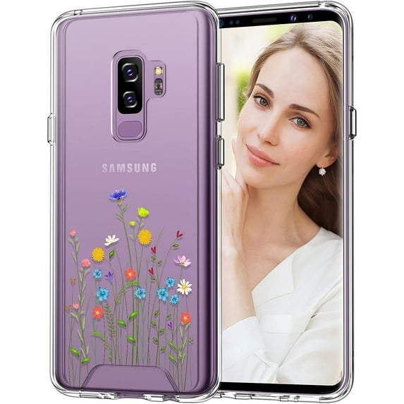 Galaxy S9 Plus Case, Hybrid Clear Phone Cover Floral Designed Non-Slip Thin Protective S9+ Plus Case for Women Girls, Wildflower