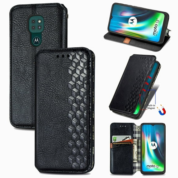 Galaxy S9 Plus Case, PU Leather TPU Wallet Cover with Card Holder Kickstand Hidden Magnetic Adsorption Shockproof Flip Folio Cell Phone Case for Samsung Galaxy S9 Plus 6.2 inch 2018, Black