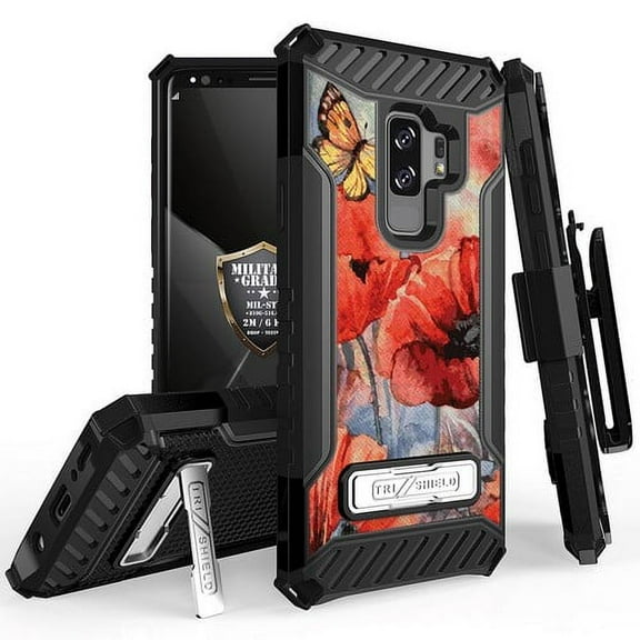 Galaxy S9 Plus Case, Trishield Durable Rugged Heavy Duty Phone Cover [ Belt Clip Holster] And Built in kickstand For Samsung Galaxy S9 Plus - Printed Spring Canvas