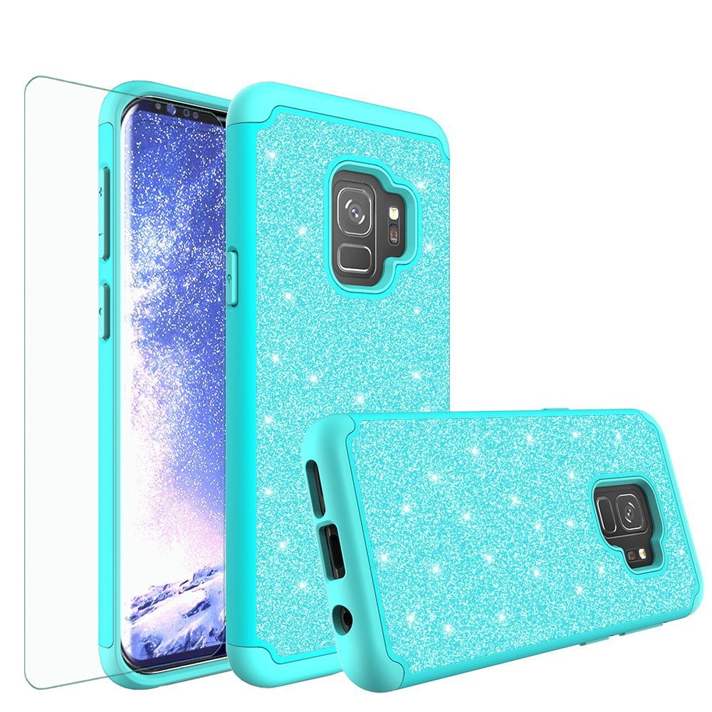 Galaxy S9 Plus Case w Screen Protector Glitter Bling Diamond Bumper Cute Galaxy S9 Plus Phone Case for Samsung Galaxy S9 Plus Protective Case Cover