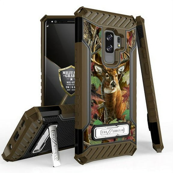 Galaxy S9 Plus / Galaxy S9+ Case, Trishield Durable Shockproof High Impact Rugged Armor Phone Cover with Kickstand for Samsung S9+ Only White/Printed Deer Outdoors Hunting Camo