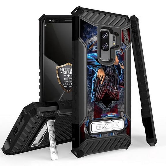 Galaxy S9 Plus / Galaxy S9+ Case, Trishield Durable Shockproof High Impact Rugged Armor Phone Cover with Kickstand for Samsung S9+ Only White/Printed Police Bring On The Night
