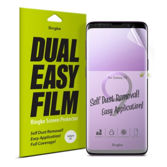 Galaxy S9 Screen Protector, Ringke [Dual Easy Full Coverage] [2 Pack] High Resolution [Anti-Smudge Coating] Easy Application Case Friendly Film Protector for Samsung Galaxy S 9 (2018)