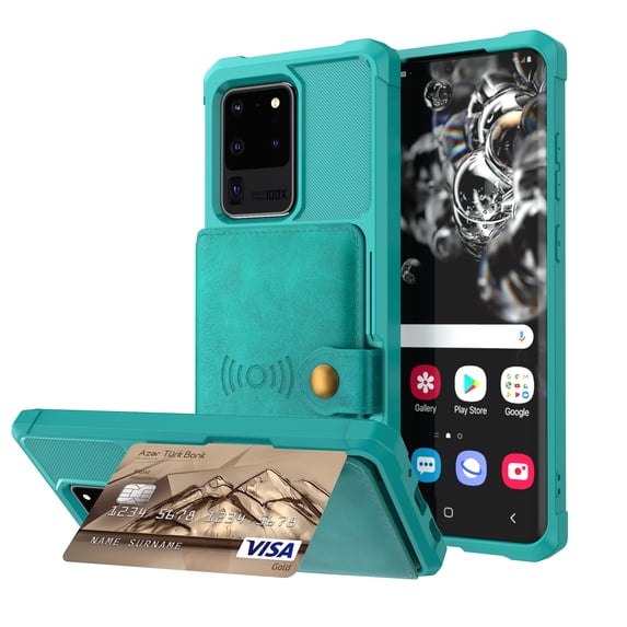 Galaxy S9 Wallet Case, Shockproof Rubber Card Holder Wallet PU Leather Back Phone Case Kickstand Protective Scratch Hybrid Bumper Shell for Samsung Galaxy S9 5.8 inch 2018, Green