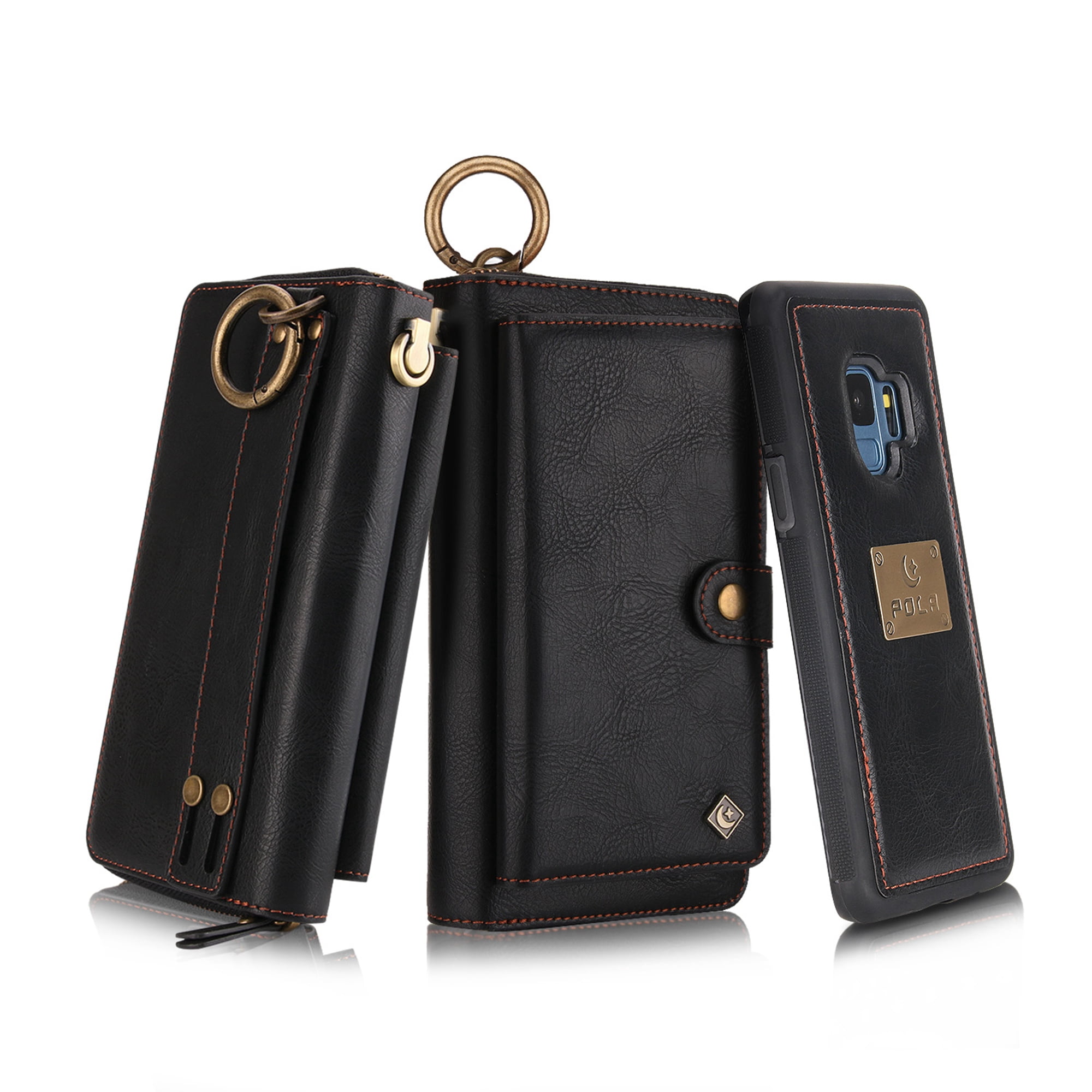 Galaxy S9 Wallet Detachable Case, Dteck [wrist band][14 Card Slots] Zipper Purse Phone Case Multi-functional Folio Flip PU Leather Removable Magnetic Back Cover For Samsung Galaxy S9,Black