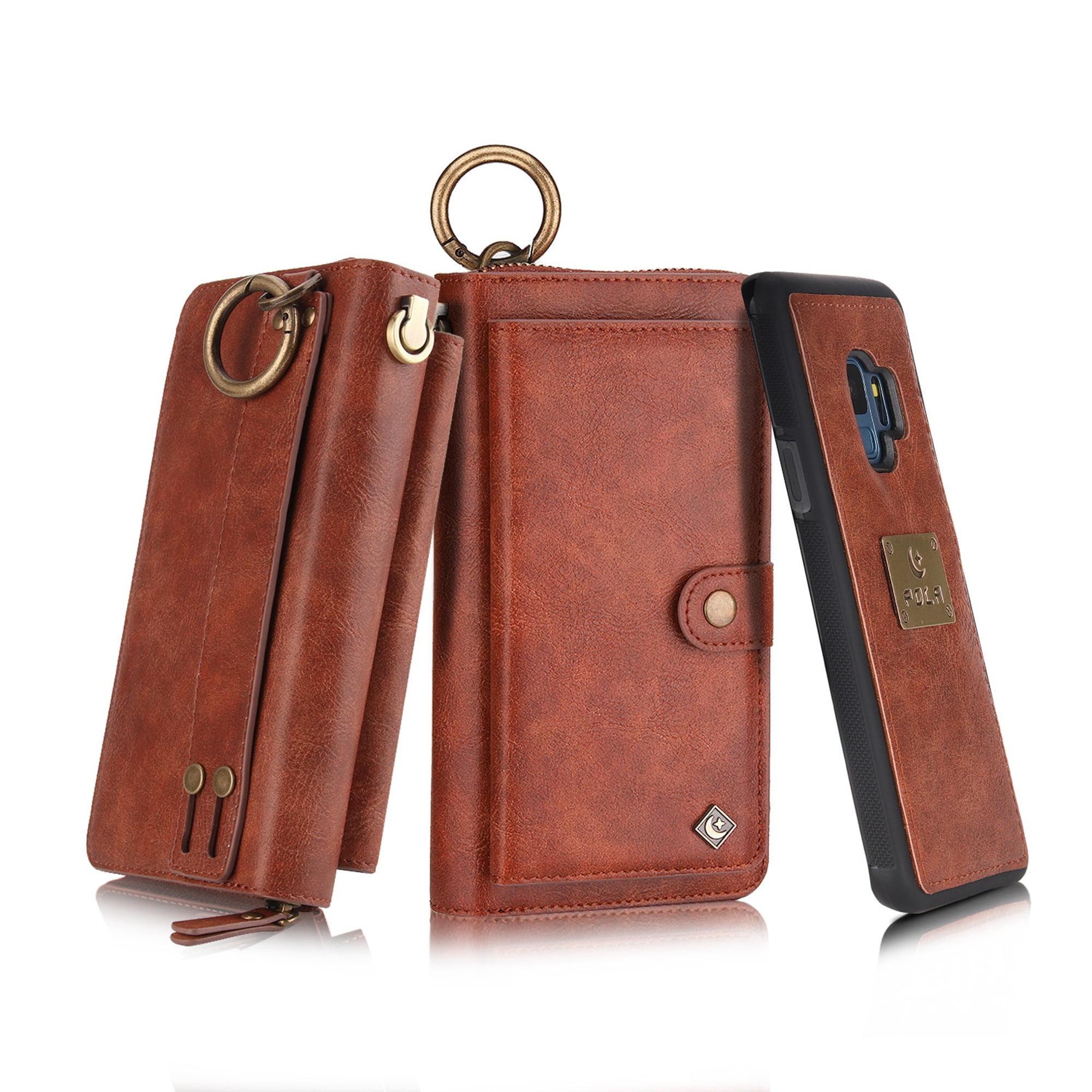Galaxy S9 Wallet Detachable Case, Dteck [wrist band][14 Card Slots] Zipper Purse Phone Case Multi-functional Folio Flip PU Leather Removable Magnetic Back Cover For Samsung Galaxy S9,Brown