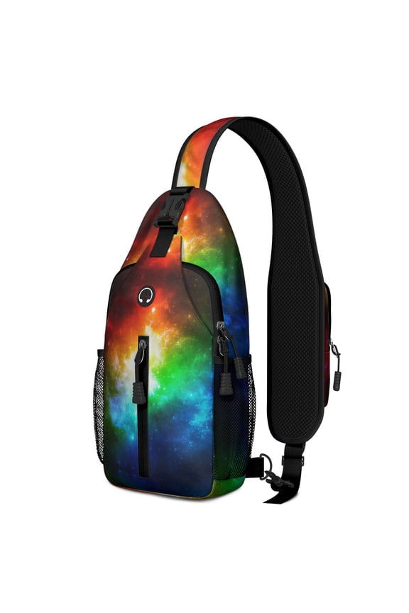 Galaxy Sci-Fi Lovers Sling Backpack, Space Moon and Stars Crossbody Daypack, Cute Astronaut Celestial Travel Bag