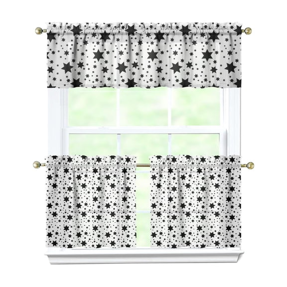 Galaxy Sci-fi Lovers Kitchen Curtains Set - Celestial Space Geek Tier and Valance Window Drapes with Cosmos Outer Space Starry Night Pattern Rod Pocket Curtains for Kitchen 54x18+27.5x24*2
