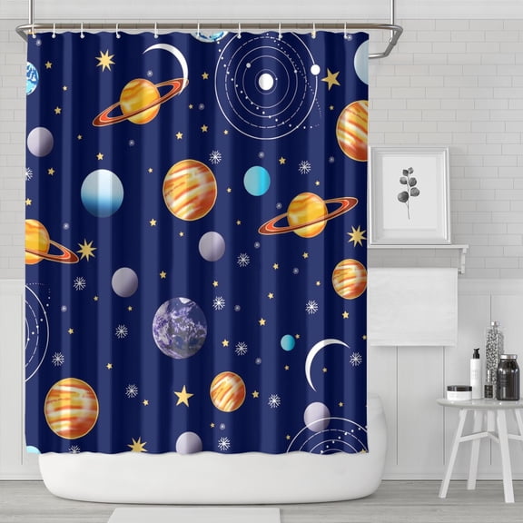 Galaxy Shower Curtain with 6 Hooks, Waterproof Bathroom Shower Curtain Featuring Celestial Space, Cosmos, Starry Night, Nebula, Cosmic Outer Space Pattern, Machine Washable Fabric