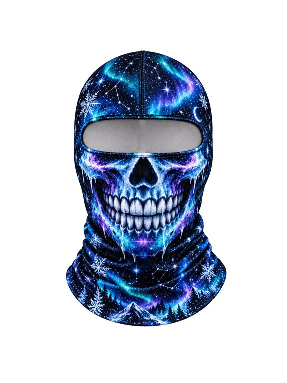Galaxy Skull Balaclava Ski Mask, Aurora Cosmic Full Face Cover, Starry Hood for Skiing Snowboarding Cycling Winter