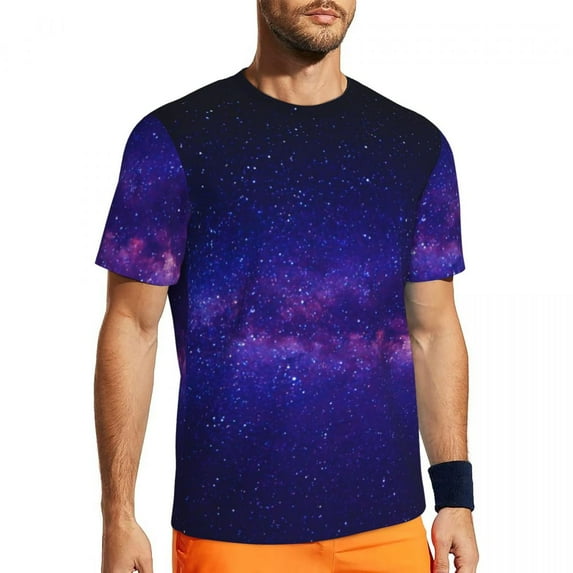 Galaxy Sky Running T Shirt Purple Starry Night Print Fashion T-Shirts Men Vintage Tshirt S
