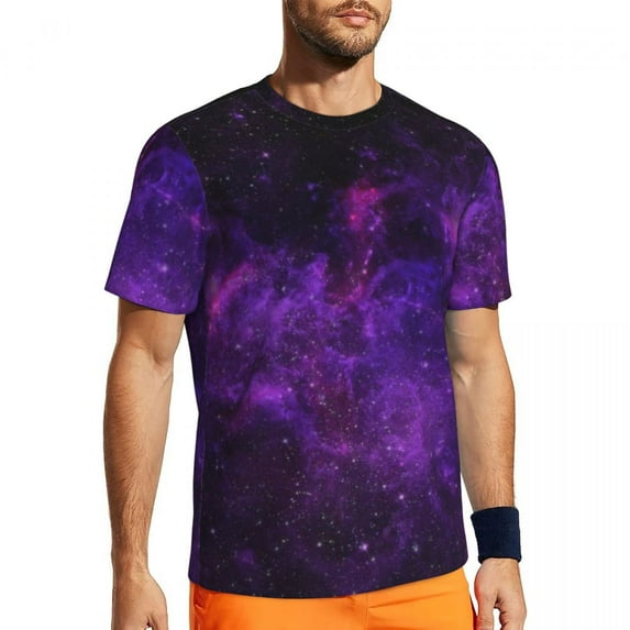 Galaxy Sky Running T Shirt Purple Starry Night Print Fashion T-Shirts Men Vintage Tshirt S