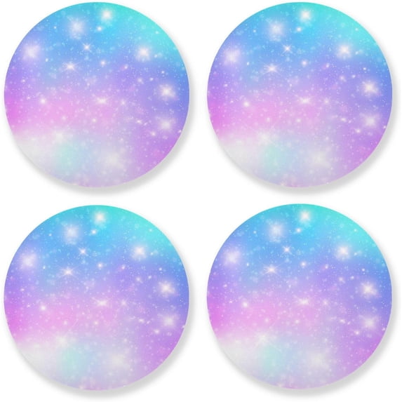 Galaxy Sky with Rainbow Drinks Coasters, Non-Scratch Cork Base Round Cups Mats for for Wooden Coffee Table, Cool Housewarming Gift for Home Decor