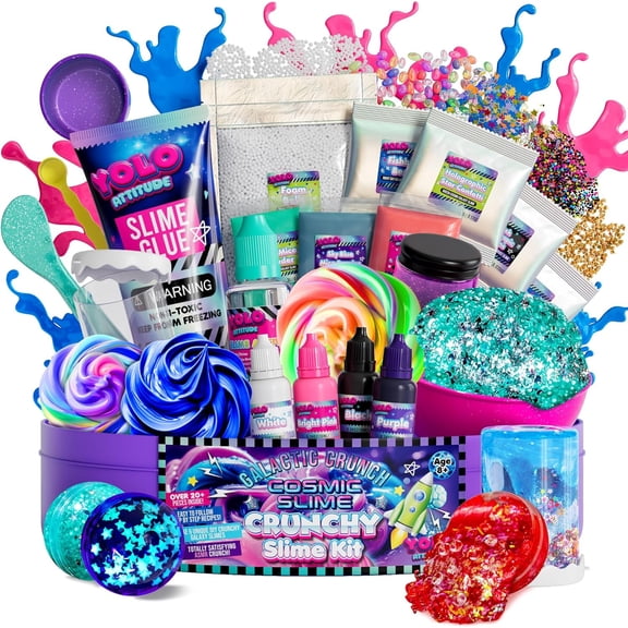 Galaxy Slime Kit for Kids, DIY Glow in the Dark Space Slime Set With 20 Add-Ins, Creative Toy for Boys and Girls Ages 8-12, YOLO