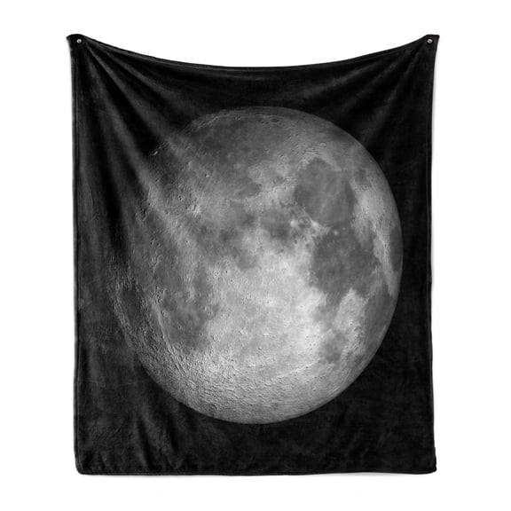 Galaxy Soft Flannel Fleece Blanket, Moon Graphic Image Trippy Rock Detailed Surface Planet Astronomy Outer Space Print, Cozy Plush for Indoor and Outdoor Use, 70" x 90", Grey Black, by Ambesonne