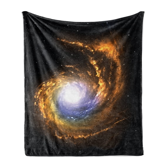 Galaxy Soft Flannel Fleece Blanket, Nebula Cloud with Cosmic Rays Galactic Sparks Exploring Celestial Bodies Space Art, Cozy Plush for Indoor and Outdoor Use, 50" x 60", Orange Black, by Ambesonne
