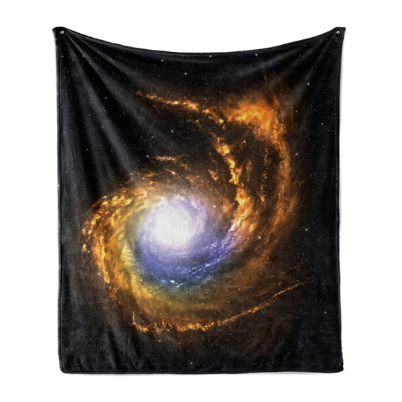 Galaxy Soft Flannel Fleece Blanket, Nebula Cloud with Cosmic Rays Galactic Sparks Exploring Celestial Bodies Space Art, Cozy Plush for Indoor and Outdoor Use, 50" x 70", Orange Black, by Ambesonne