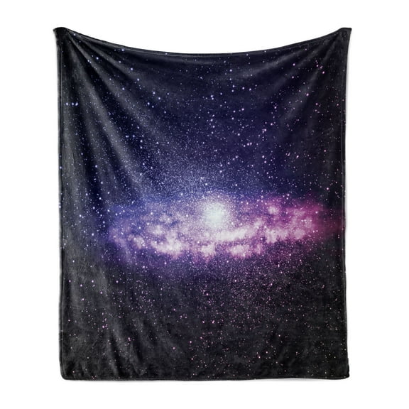 Galaxy Soft Flannel Fleece Blanket, Nebula Cloud in Milky Way Infinity in Interstellar Solar System Design Print, Cozy Plush for Indoor and Outdoor Use, 50" x 70", Purple Dark Blue, by Ambesonne
