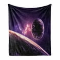 thumbnail image 1 of Galaxy Soft Flannel Fleece Blanket, Planets over Purple Nebula Celestial Comet Magic Rays Universe Astronomy Picture, Cozy Plush for Indoor and Outdoor Use, 60" x 80", Magenta Mauve, by Ambesonne, 1 of 6