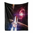thumbnail image 1 of Galaxy Soft Flannel Fleece Blanket, Spaceship Flying in Milky Way Super Galactic Wander with Galaxy and Planets Art, Cozy Plush for Indoor and Outdoor Use, 50" x 70", Magenta White, by Ambesonne, 1 of 6