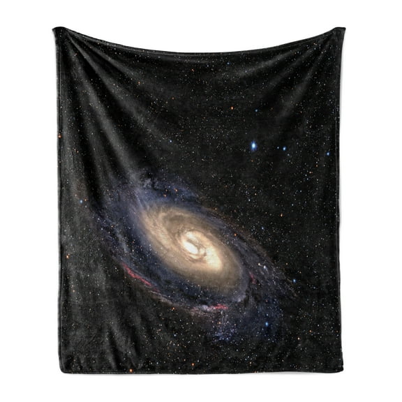 Galaxy Soft Flannel Fleece Blanket, Spiral Universe in a Field of Stars Astronomy Theme Deep Outer Space Print, Cozy Plush for Indoor and Outdoor Use, 60" x 80", Black Beige Purple, by Ambesonne