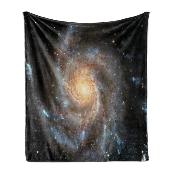 Galaxy Soft Flannel Fleece Blanket, Stars in Galaxy Spiral Planet Outer Space Nebula Astronomy Theme Image Print, Cozy Plush for Indoor and Outdoor Use, 50" x 60", Black Beige Violet, by Ambesonne