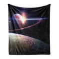thumbnail image 1 of Galaxy Soft Flannel Fleece Blanket, Sunset in Outer Space Universe Saturn View from Planet Earth Atmosphere in Spaceship, Cozy Plush for Indoor and Outdoor Use, 70" x 90", Black Blue, by Ambesonne, 1 of 6