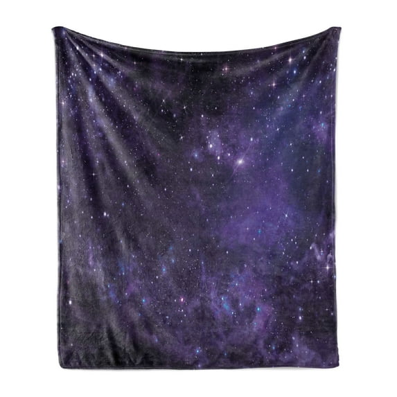 Galaxy Soft Flannel Fleece Throw Blanket, Celestial Stars in Night Sky Stardust in Clouds Fantasy World of Space, Cozy Plush for Indoor and Outdoor Use, 50" x 70", Black Navy Blue, by Ambesonne