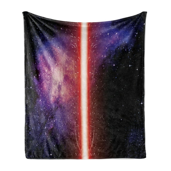 Galaxy Soft Flannel Fleece Throw Blanket, Famous Movie Prop Galaxy Theme Between Enemies Theme Stripe Illustration in Red, Cozy Plush for Indoor and Outdoor Use, 60" x 80", Black, by Ambesonne