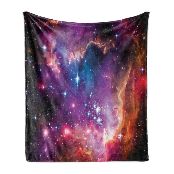Galaxy Soft Flannel Fleece Throw Blanket, Magellanic Cloud Stars and Colorful Cosmic Universe View Pattern, Cozy Plush for Indoor and Outdoor Use, 50" x 70", Purple Blue Orange, by Ambesonne