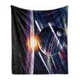 thumbnail image 1 of Galaxy Soft Flannel Fleece Throw Blanket, Moon Theme with Planet Earth and Sunlight in Outer Space Stardust Art Print, Cozy Plush for Indoor and Outdoor Use, 50" x 60", Purple Blue, by Ambesonne, 1 of 6