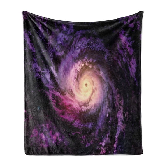 Galaxy Soft Flannel Fleece Throw Blanket, Purple Nebula Cloudy Stardust Cluster Digital Print of a Galaxy in Space Image, Cozy Plush for Indoor and Outdoor Use, 70" x 90", Black Purple, by Ambesonne