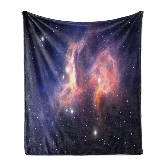 Galaxy Soft Flannel Fleece Throw Blanket, Space Nebula Theme Big Gas Energy and Stars Futuristic Theme Illustration, Cozy Plush for Indoor and Outdoor Use, 50" x 70", Purple Blue Orange, by Ambesonne