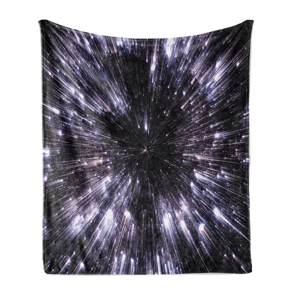 Galaxy Soft Flannel Fleece Throw Blanket, Speed of Life Space Travel Galaxy Universe Science Fiction Future, Cozy Plush for Indoor and Outdoor Use, 50" x 60", Violet Black White, by Ambesonne