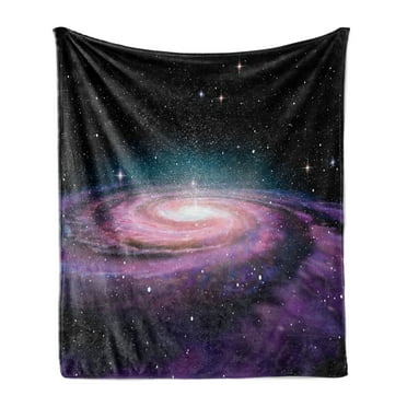 Galaxy Soft Flannel Fleece Throw Blanket, Spiral Galaxy in Outer Space Andromeda Nebula Star Dust Universe Astronomy Print, Cozy Plush for Indoor and Outdoor Use, 70" x 90", Mauve Black, by Ambesonne