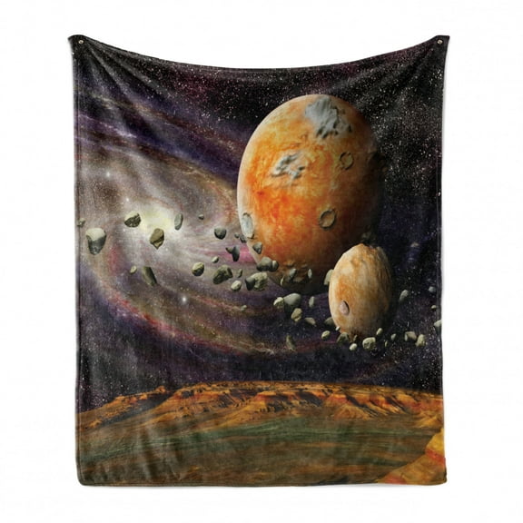 Galaxy Soft Flannel Fleece Throw Blanket, Universe Outer Space Planets Stars Deep Sky Objects Stones Astronomy, Cozy Plush for Indoor and Outdoor Use, 50" x 60", Green Purple, by Ambesonne