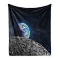 thumbnail image 1 of Galaxy Soft Flannel Fleece Throw Blanket, View of Earth from Moon Surface Lunar Satellite Spacewatch Tracking Project, Cozy Plush for Indoor and Outdoor Use, 50" x 60", Grey Dark Blue, by Ambesonne, 1 of 5