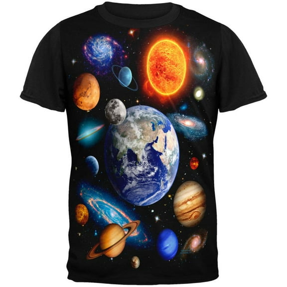 Galaxy Solar System Adult Black Back T-Shirt - Medium