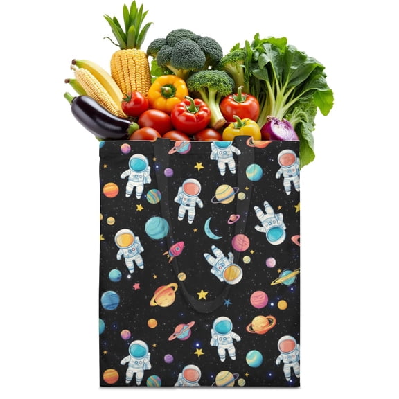 Galaxy Space Aesthetic Canvas Tote Bag – Reusable Celestial Shopping Bag with Astronaut, Stars & Planets Design for Sci-Fi Lovers, Geeks & Everyday Use