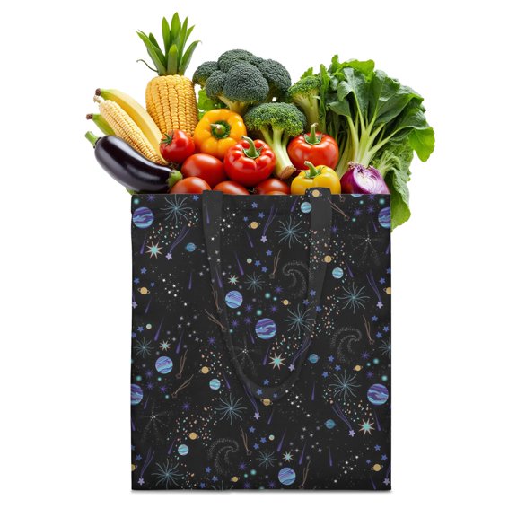 Galaxy Space Aesthetic Canvas Tote Bag – Reusable Celestial Shopping Bag with Astronaut, Stars & Planets Design for Sci-Fi Lovers, Geeks & Everyday Use