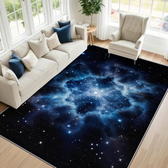 Galaxy Space Area Rugs, Cosmic Nebula Starry Carpet, Washable Non Slip Low Pile Soft Rug for Living Room Bedroom Decor Mat 5x8ft