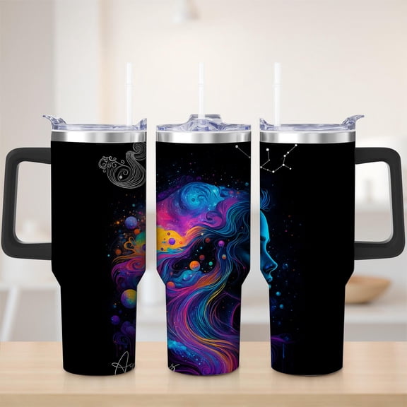 Galaxy Space Art Stainless Steel Insulated Mug with Lid and Handle, 30oz