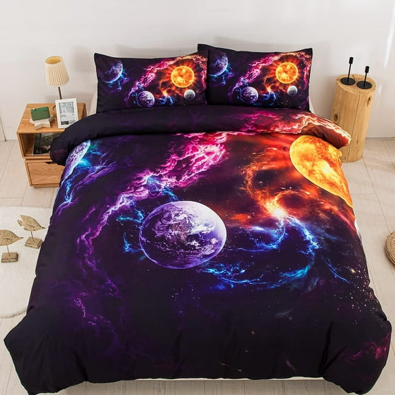 Galaxy Space Bedding Duvet Cover Set Galaxy Planet Printed Comforter Cover Universe Bedding Set Sol