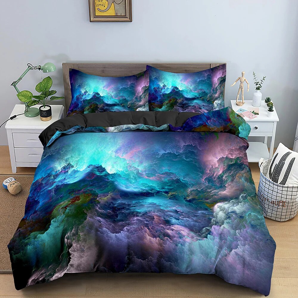 Galaxy Space Bedding Set 3D Universe Duvet Cover Psychedelic Quilt