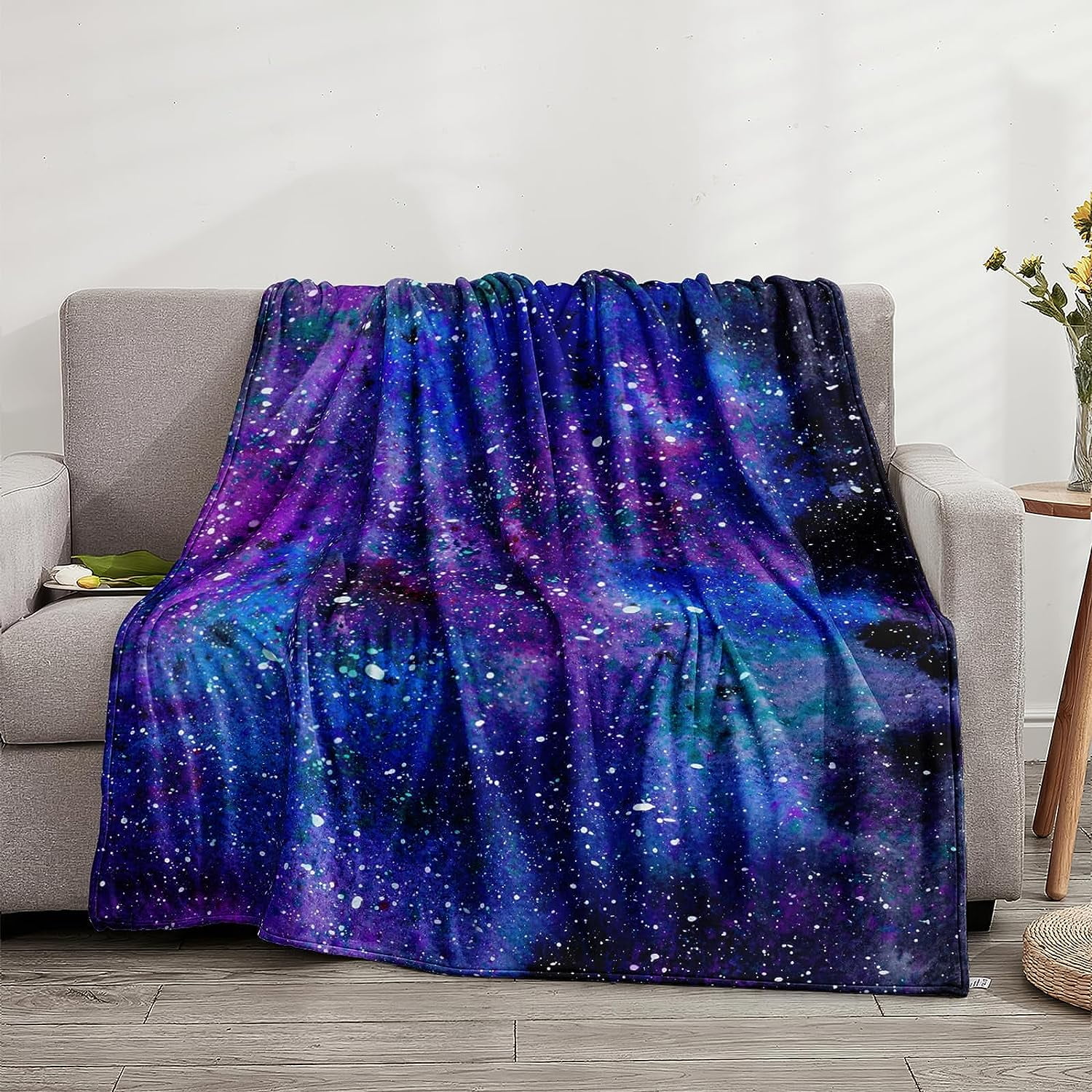 Galaxy Space Blanket 60"x80" Blue Blanket Soft Flannel Fleece Throw Blankets Blue Purple Space